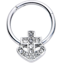 16G 3/8 Clear Gem Nautical Anchor Hinged Segment Ring