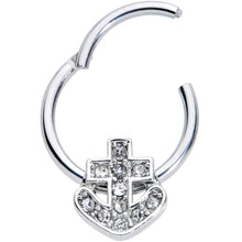 16G 3/8 Clear Gem Nautical Anchor Hinged Segment Ring
