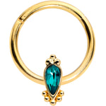 16G 3/8 Green Gem Gold Tone Teardrop Hinged Segment Ring