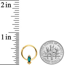 16G 3/8 Green Gem Gold Tone Teardrop Hinged Segment Ring