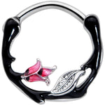 16G 3/8 Pink Flower Black Cartilage Clicker