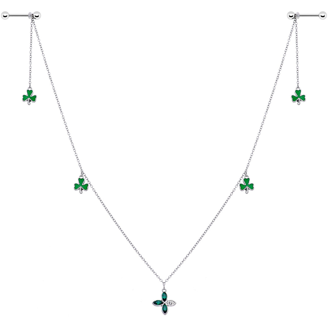 14G 9/16 Green Gem Shamrock St Patricks Day Dangle Nipple Chain