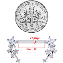 14G 5/8 Clear CZ Gem Shooting Star Barbell Nipple Ring Set