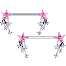 14G 5/8 Pink Clear CZ Gem Shooting Star Barbell Nipple Ring Set
