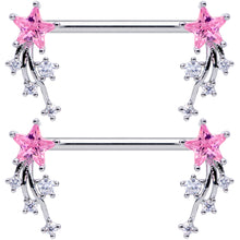 14G 5/8 Pink Clear CZ Gem Shooting Star Barbell Nipple Ring Set