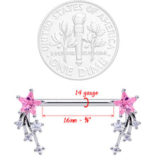 14G 5/8 Pink Clear CZ Gem Shooting Star Barbell Nipple Ring Set