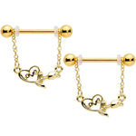 14G 11/16 Gold Tone Love Rose Dangle Nipple Ring Set