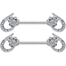 14G 5/8 Clear Gem Heart Flower Barbell Nipple Ring Set