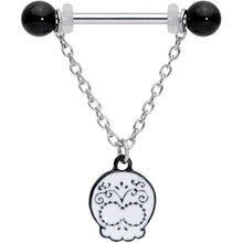 14G 11/16 Black UV Ball Sugar Skull Chain Dangle Nipple Ring Set