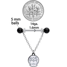 14G 11/16 Black UV Ball Sugar Skull Chain Dangle Nipple Ring Set
