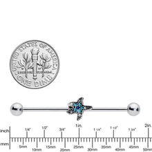 14G Aqua Blue Clear Gem Starfish Industrial Barbell 38mm
