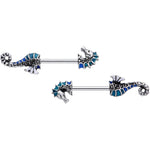 14G 9/16 Nautical Seahorse Barbell Nipple Ring Set