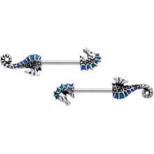 14G 9/16 Nautical Seahorse Barbell Nipple Ring Set