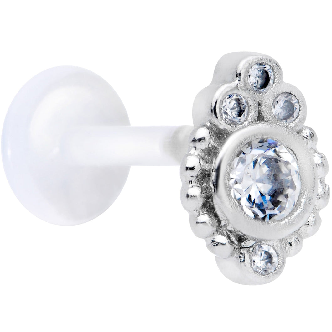 16G 5/16 Clear Gem Flexible Bioplast Teardrop Labret Monroe Tragus