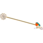 14G Green Gem Gold Tone Perch Bird Industrial Barbell 38mm