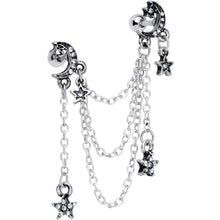 16G 1/4 Clear Gem Moon Star Triple Dangle Cartilage Chain Earring