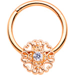 16G 3/8 Clear CZ Gem Rose Gold Tone Hearts Hinged Segment Ring