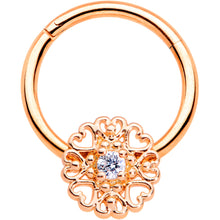 16G 3/8 Clear CZ Gem Rose Gold Tone Hearts Hinged Segment Ring