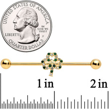 14G Green Gem Gold Tone Double Shamrock Industrial Barbell 38mm