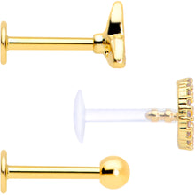 16G 5/16 Clear CZ Gem Gold Tone Peace Labret Tragus Set of 3