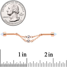 14G White Synth Opal Rose Gold Tone Dangle Double Industrial 38mm