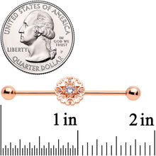 14G Clear CZ Gem Rose Gold Tone Hearts Industrial Barbell 38mm