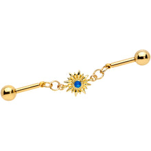 14G Blue Faux Druzy Gold Tone Sun Chain Industrial Barbell 38mm