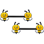 14G 9/16 Black Yellow Winking Bee Barbell Nipple Ring Set