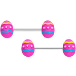 14G 9/16 Pink Easter Egg Barbell Nipple Ring Set