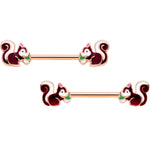 14G 9/16 Rose Gold Tone Snacking Squirrel Barbell Nipple Ring Set