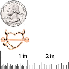 14G 5/8 Rose Gold Tone Devil Heart Valentine Nipple Shield Set