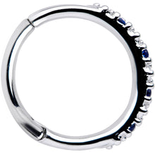 16G 3/8 Blue CZ Gem Zig Zag Hinged Segment Ring