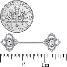 14G 9/16 Clear Gem Baroque Cross Barbell Nipple Ring Set