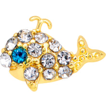 16G 1/4 Clear Aqua Gem Gold Tone Whale Cartilage Tragus Earring