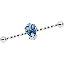 14G Blue White Faux Opal Ornate Industrial Barbell 38mm