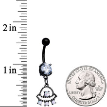 Clear CZ Gem Black White Faux Opal UFO Dangle Belly Ring
