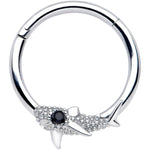 16G 3/8 Clear Black Gem Shark Septum Ring