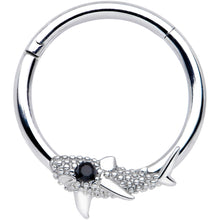 16G 3/8 Clear Black Gem Shark Septum Ring