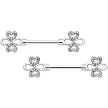 14G 9/16 Clear Gem Heart Shamrock Barbell Nipple Ring Set