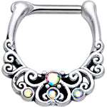 16G 3/8 Aurora Gem Scrolling Hearts Cartilage Clicker