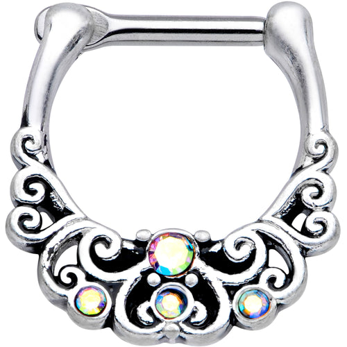16G 3/8 Aurora Gem Scrolling Hearts Cartilage Clicker