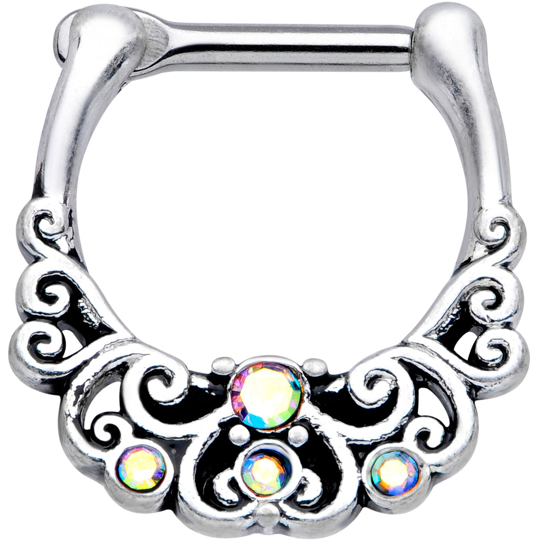 16G 3/8 Aurora Gem Scrolling Hearts Cartilage Clicker