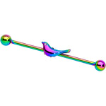 14G Clear Gem Rainbow Bird Industrial Barbell 38mm