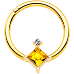 16G 3/8 Yellow Clear Gem Gold Tone Rhombus Septum Ring