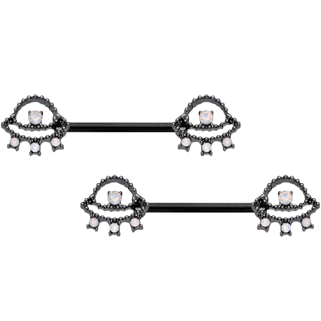 14G 9/16 White Faux Opal Black UFO Barbell Nipple Ring Set