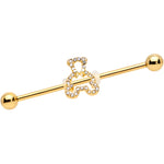 14G Clear Gem Gold Tone Hollow Bear Industrial Barbell 38mm