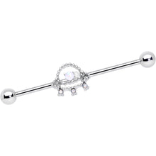 14G White Faux Opal UFO Industrial Barbell 38mm