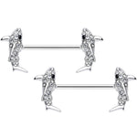 14G 5/8 Clear Black Gem Shark Barbell Nipple Ring Set