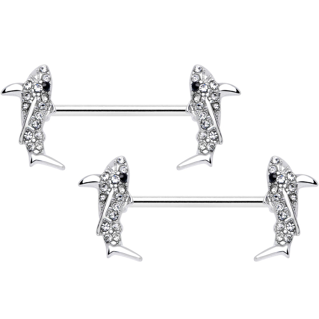 14G 5/8 Clear Black Gem Shark Barbell Nipple Ring Set