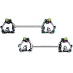 14G 9/16 Purple Yellow Flower Swing Bird Barbell Nipple Ring Set